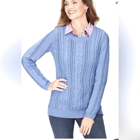 Talbots Women’s Pointelle Cable Knit Cotton Chunky Sweater Ivory WM’s Small NWOT - Picture 14 of 14